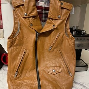 Meissen Women's Caramel Brown Leather Moto Vest